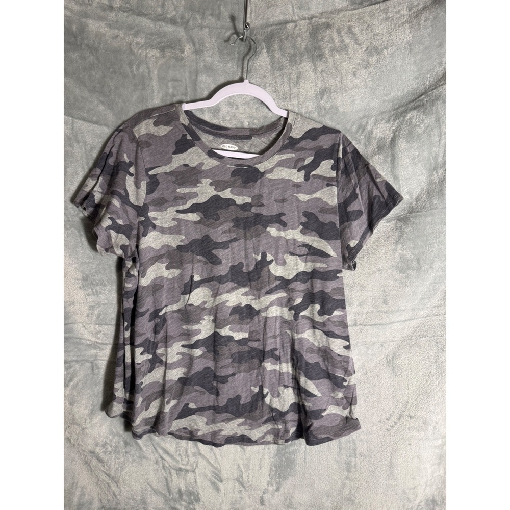 Old Navy Everywear Womens XL Tall Gray Camo Short Sleeve Crew Neck T-Shirt‎